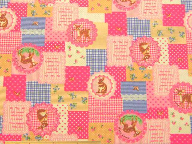 パッチワーク調動物柄・綿麻キャンバスプリント(ピンク)