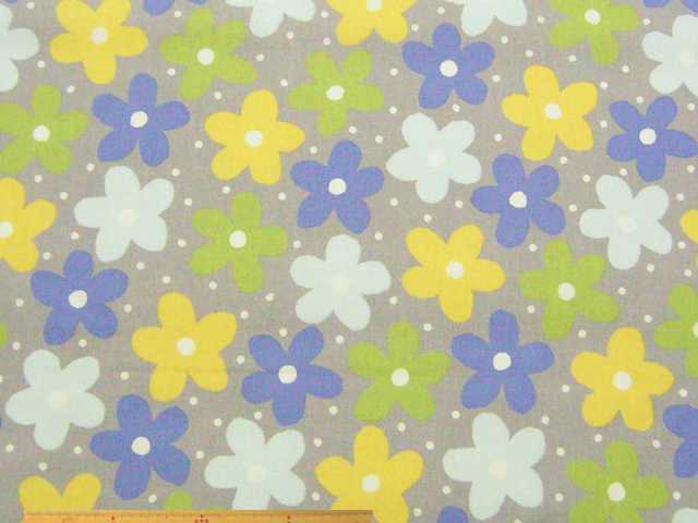 北欧調花柄・綿麻キャンバスプリント(ライトグレー)