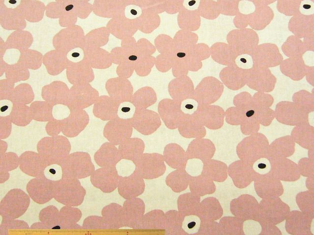 北欧調フラワー柄・綿麻キャンバスプリント(キナリ地・くすみピンク)