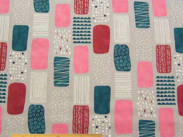 北欧調タイル柄・綿麻キャンバスプリント(グレー)