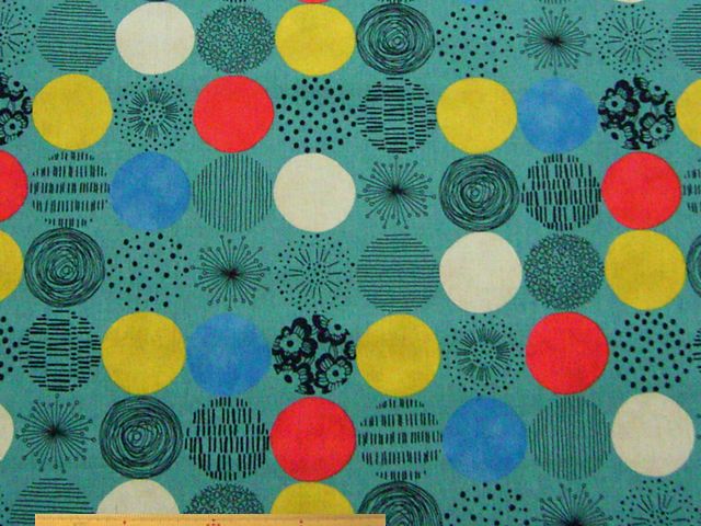 北欧調ドット柄・綿麻キャンバスプリント(ターコイズグリーン)