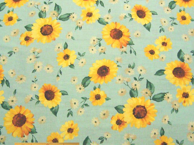 ひまわり柄・綿麻シーチングプリントエアワッシャータンブラー加工(スモーキーサックス)