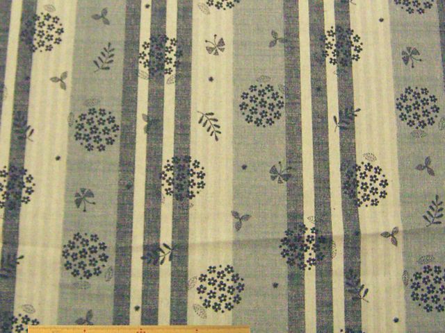 ストライプ花柄・綿麻キャンバスプリント(モノトーン)