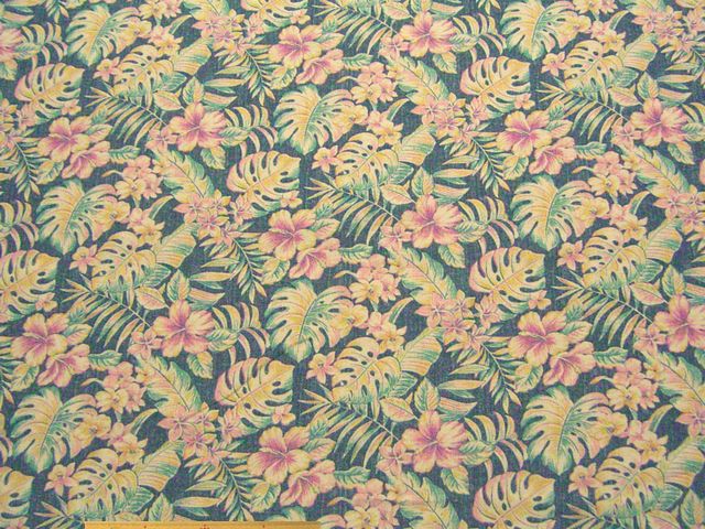 ビンテージ調ハワイアン柄・綿麻シーチングプリント