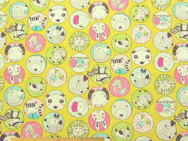 ワッペン風動物柄・綿麻キャンバスプリント