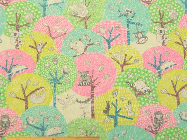 森の動物柄・綿麻キャンバスプリント