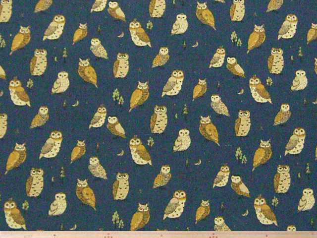 フクロウ・ミミズク柄・綿麻キャンバスプリント(ネイビー)
