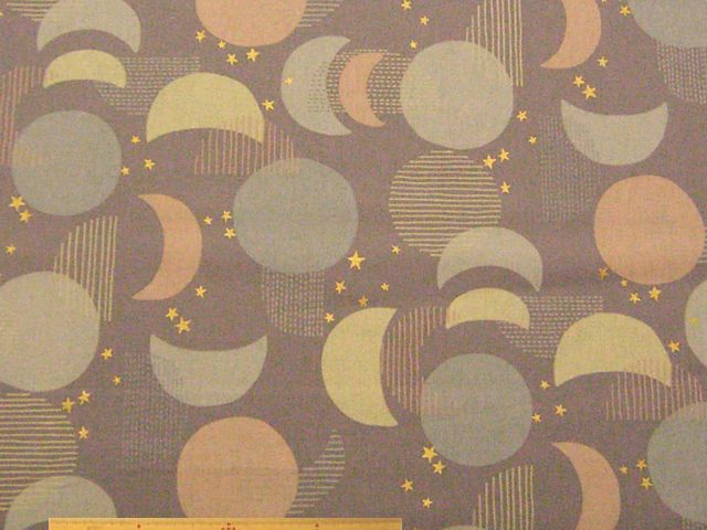 月と星柄・ラメ入り綿麻キャンバスプリント(グレー)