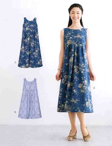 おとな・ハイウェスト切り替えワンピース(型紙)