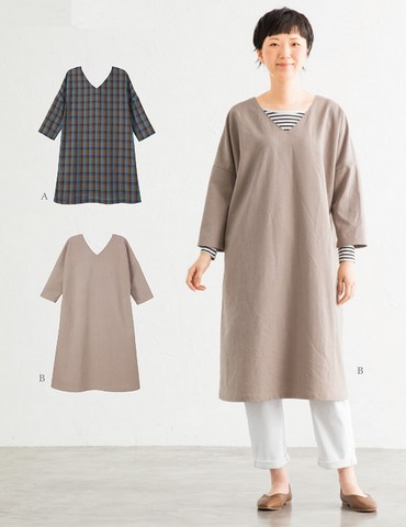 おとな・Vネックチュニックワンピース(型紙)