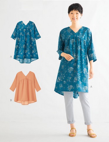 おとな・Vネックギャザーチュニック(型紙)