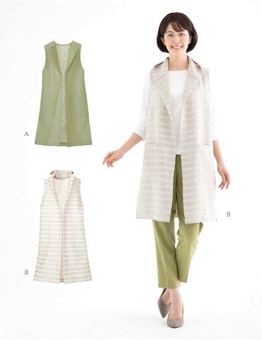 おとな・ロングジレ(ノーカラー＆フード風衿)(型紙)