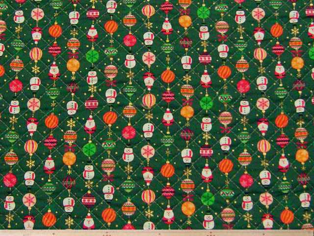 オーナメントボール柄クリスマスプリントキルティング(グリーン)