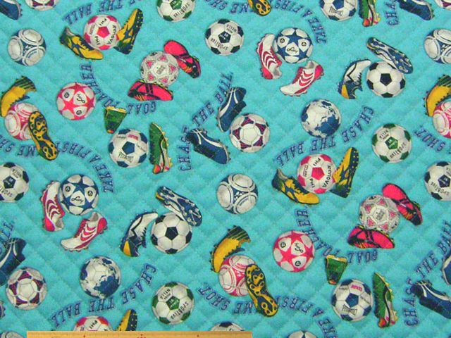 サッカー柄・コットンオックスプリントキルト(サックスブルー)