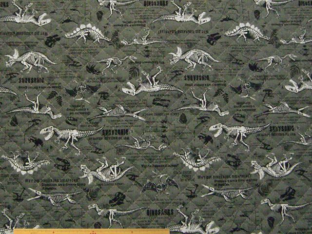スケルトン恐竜柄・コットンオックスプリントキルト(グレー)