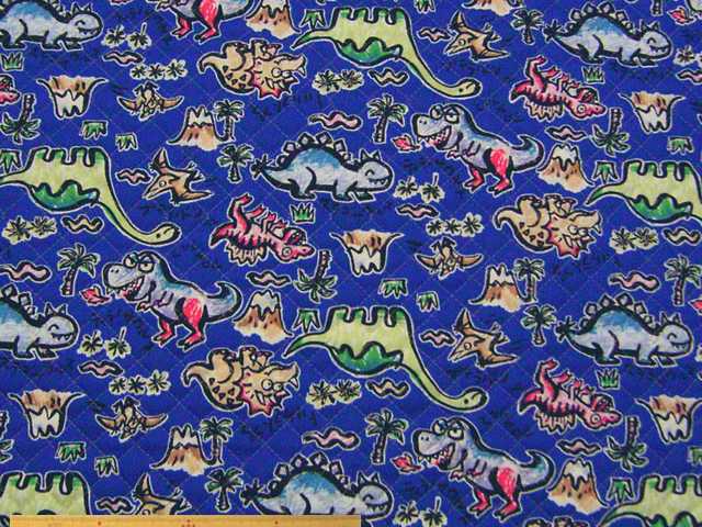コットンオックス・恐竜柄プリントキルト(花紺)