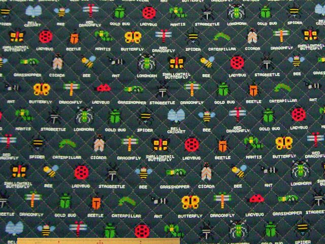 ピクセルアート昆虫柄・コットンオックスプリントキルト(グレー)