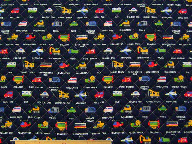 ピクセルアートクルマ柄・コットンオックスプリントキルト(ネイビー)