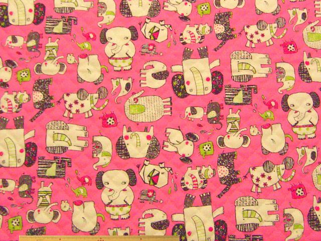 コミカル・ゾウ柄・コットンオックスプリントキルト(ピンク)