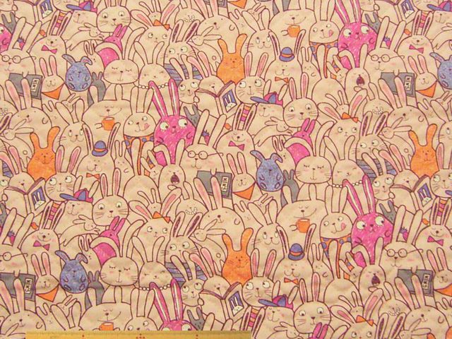 ウサギ柄・コットンオックスプリントキルト(ピンク)