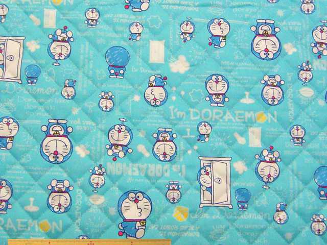 ドラえもん・コットンオックスプリント半針キルト(サックスブルー)