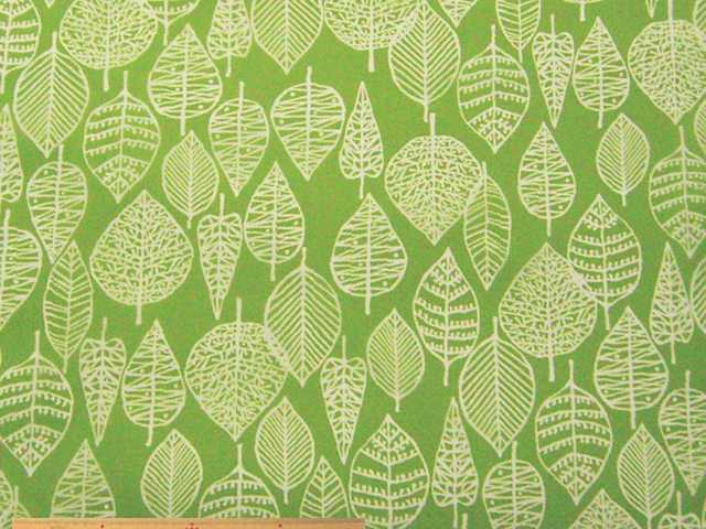 北欧調リーフ柄・ナイロンオックス撥水プリント(グリーン)
