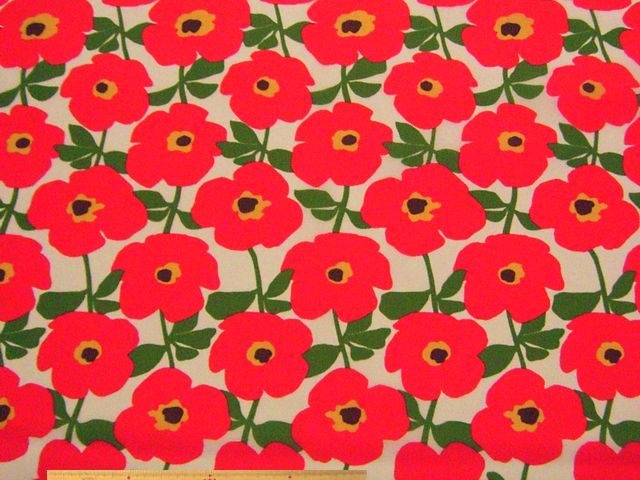 北欧調花(ポピー)柄・ナイロンオックス撥水プリント(レッド)