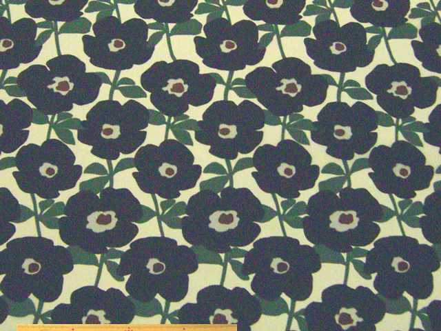 北欧調花(ポピー)柄・ナイロンオックス撥水プリント(ブラック)