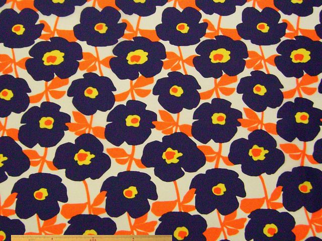 北欧調花(ポピー)柄・ナイロンオックス撥水プリント(ネイビー)