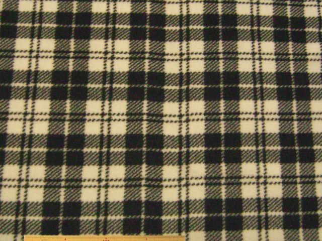 チェック柄・ポリエステルフリースプリント(白黒)