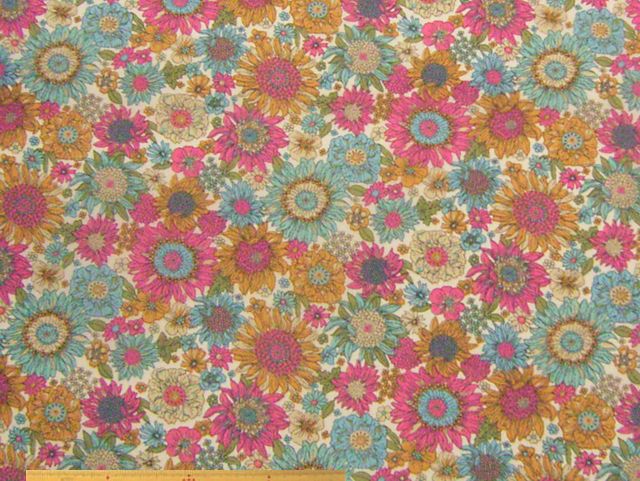 英国調花柄・ナイロンオックス撥水プリント(ピンク＆ブルー)