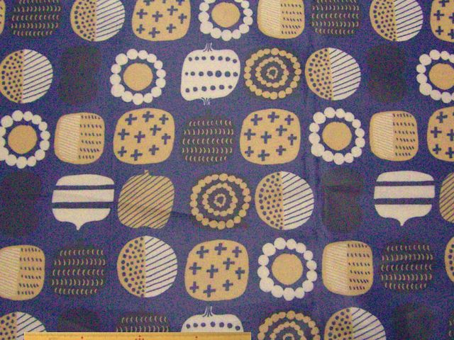 Kiruma　北欧調くだもの＆ベジタブル柄・綿麻キャンバスプリント表つや消しラミネート(紺)