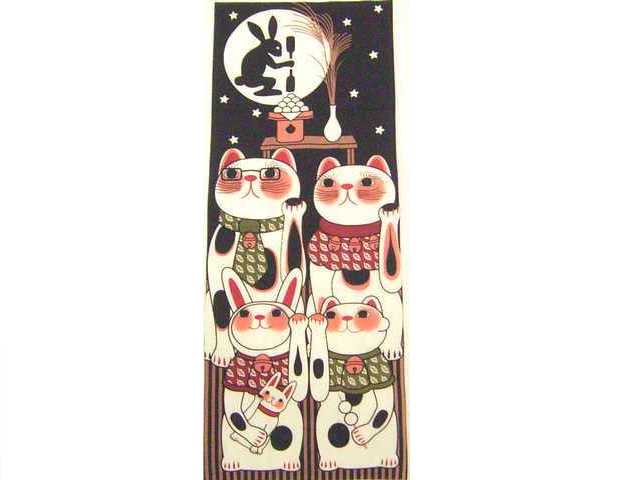 福招き猫てぬぐい(お月見)