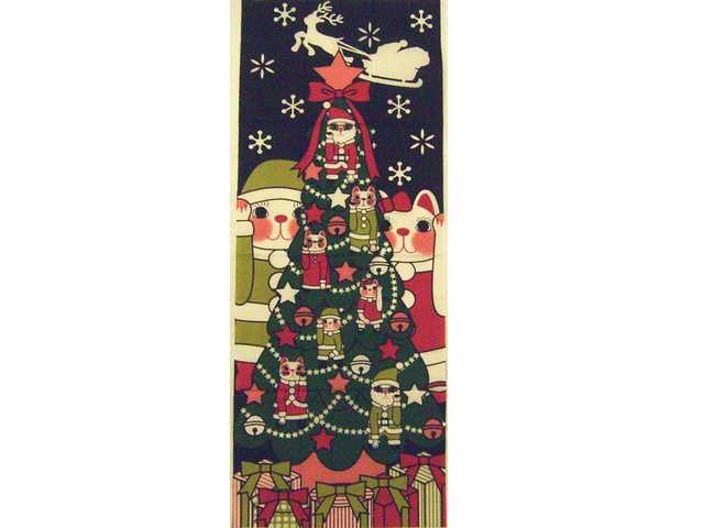 福招き猫てぬぐい(クリスマス)