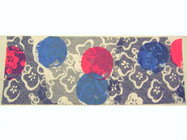 ケイコロールてぬぐい(大丸＋鹿の子梅文様・赤～青)
